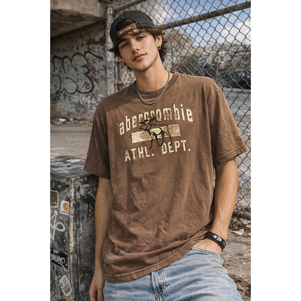 Abercrombie Athl Dept Moose Logo Tee XL Brown‎ Y2K Vintage Graphic Shirt